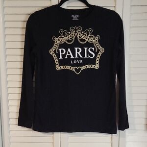 PALACE Black Long Sleeve Tee with Gold Paris Love Graphic